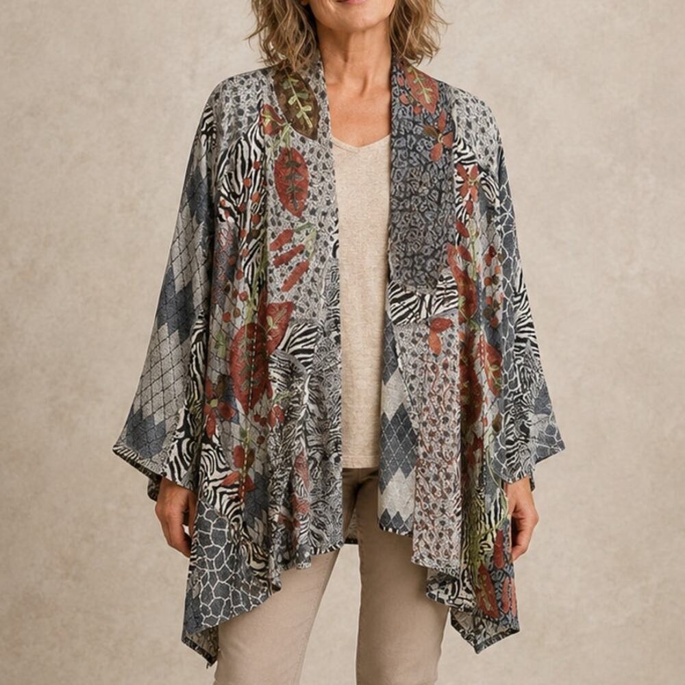 Soft Surroundings Leaf Embroidered Cardigan size PS/PM Wool Blend Boho Chic Art